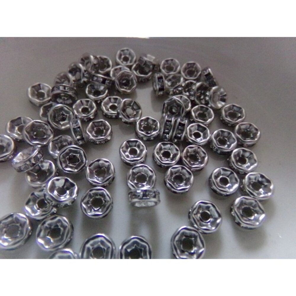 Clear Rhinestone Platinum Plated Bead Spacers 6mm